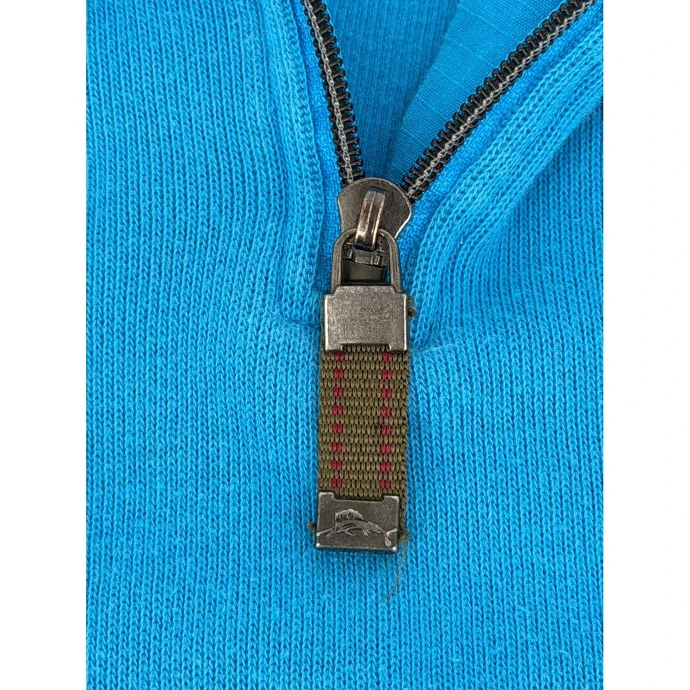 Tommy Bahama Relax Mens Large Blue 100% Cotton Quarter Zip Marlin Logo Pullover